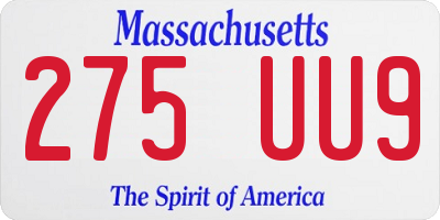 MA license plate 275UU9