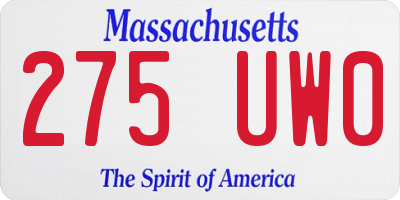 MA license plate 275UW0