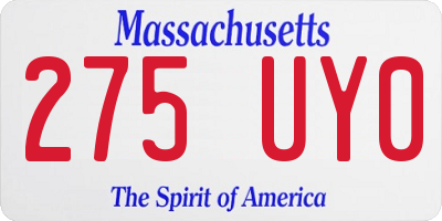MA license plate 275UY0