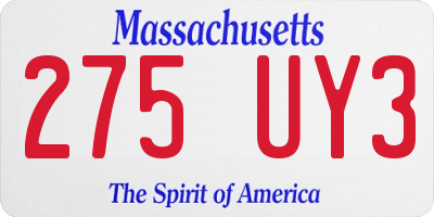MA license plate 275UY3
