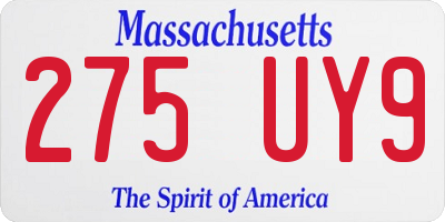 MA license plate 275UY9