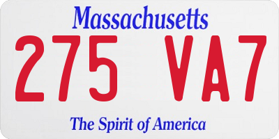 MA license plate 275VA7