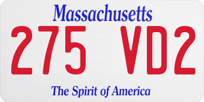 MA license plate 275VD2