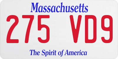 MA license plate 275VD9