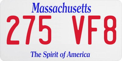 MA license plate 275VF8
