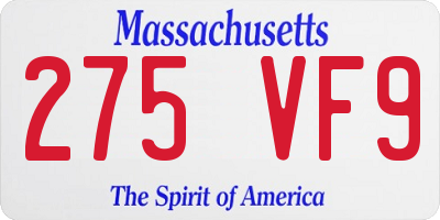 MA license plate 275VF9