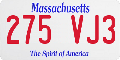 MA license plate 275VJ3