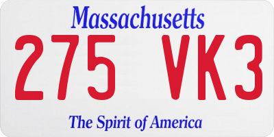 MA license plate 275VK3
