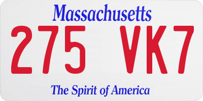 MA license plate 275VK7