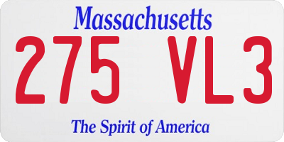MA license plate 275VL3
