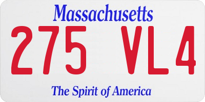 MA license plate 275VL4