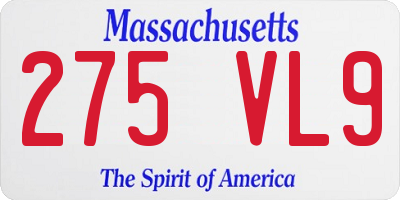 MA license plate 275VL9