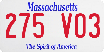MA license plate 275VO3