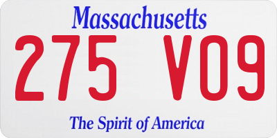 MA license plate 275VO9