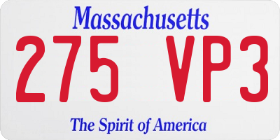 MA license plate 275VP3
