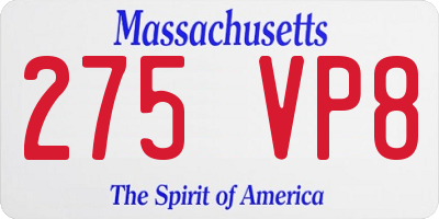 MA license plate 275VP8