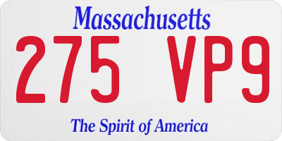 MA license plate 275VP9