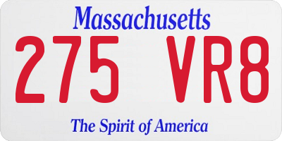 MA license plate 275VR8