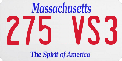 MA license plate 275VS3