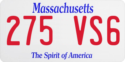 MA license plate 275VS6