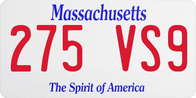 MA license plate 275VS9