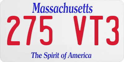 MA license plate 275VT3