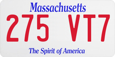 MA license plate 275VT7