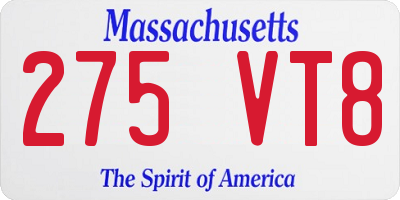 MA license plate 275VT8