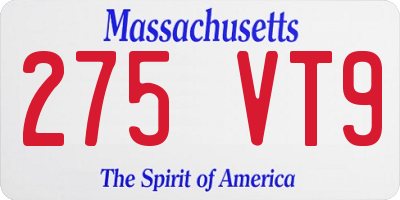 MA license plate 275VT9