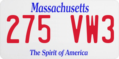 MA license plate 275VW3