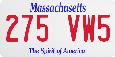 MA license plate 275VW5