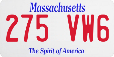 MA license plate 275VW6