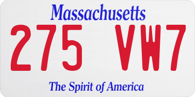 MA license plate 275VW7