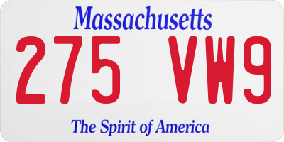 MA license plate 275VW9