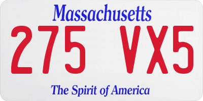 MA license plate 275VX5