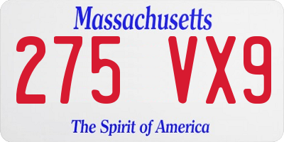 MA license plate 275VX9