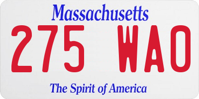 MA license plate 275WA0
