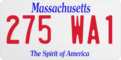 MA license plate 275WA1