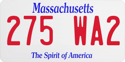 MA license plate 275WA2