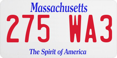 MA license plate 275WA3