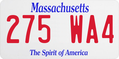 MA license plate 275WA4