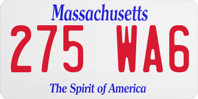 MA license plate 275WA6