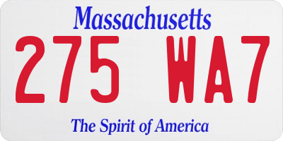 MA license plate 275WA7