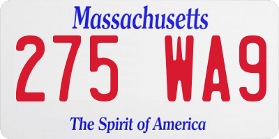 MA license plate 275WA9