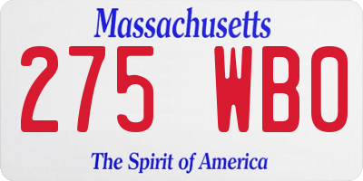 MA license plate 275WB0