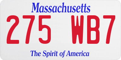 MA license plate 275WB7