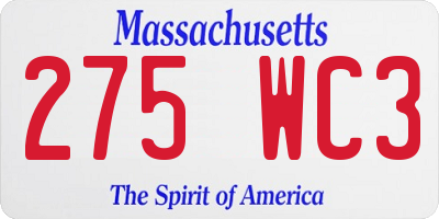 MA license plate 275WC3