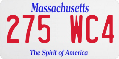 MA license plate 275WC4