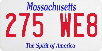MA license plate 275WE8