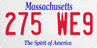 MA license plate 275WE9